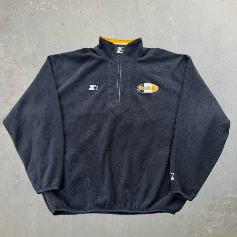 J- Vintage Pittsburgh Steelers NFL Starter Embroidered Logo Quarter Zip Polar Fleece Crewneck - 2XL made by HG Vintage