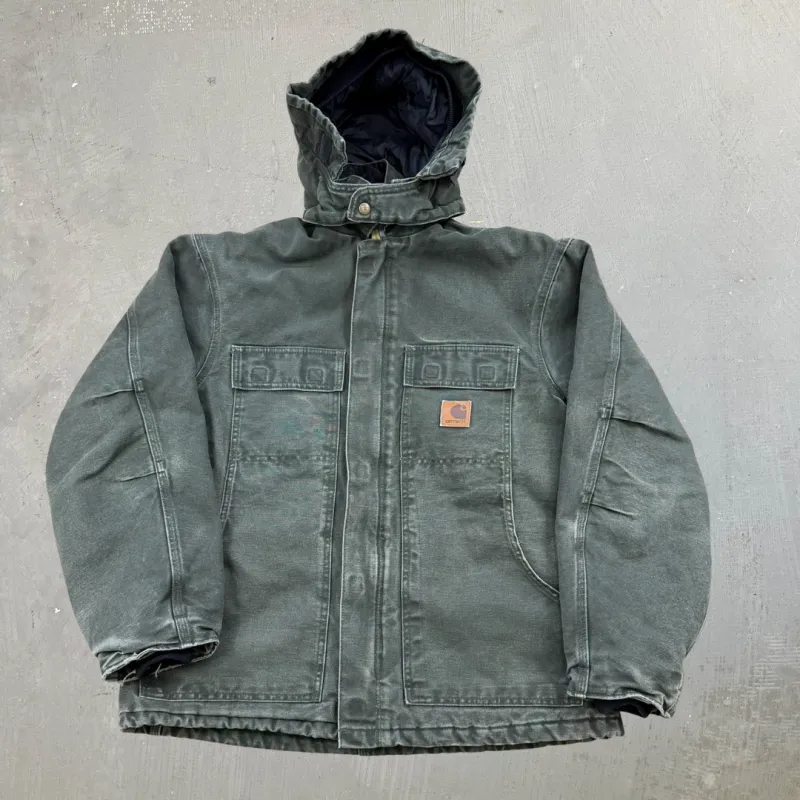 F- Vintage Carhartt Quilt Lined Hooded Sandstone Duck Ridge Work Jacket - L sold by HG Vintage