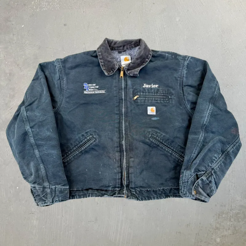 F- Vintage Carhartt SPT Made In USA Blanket Lined Black Detroit Workwear Jacket - 48 (fits L) sold by HG Vintage