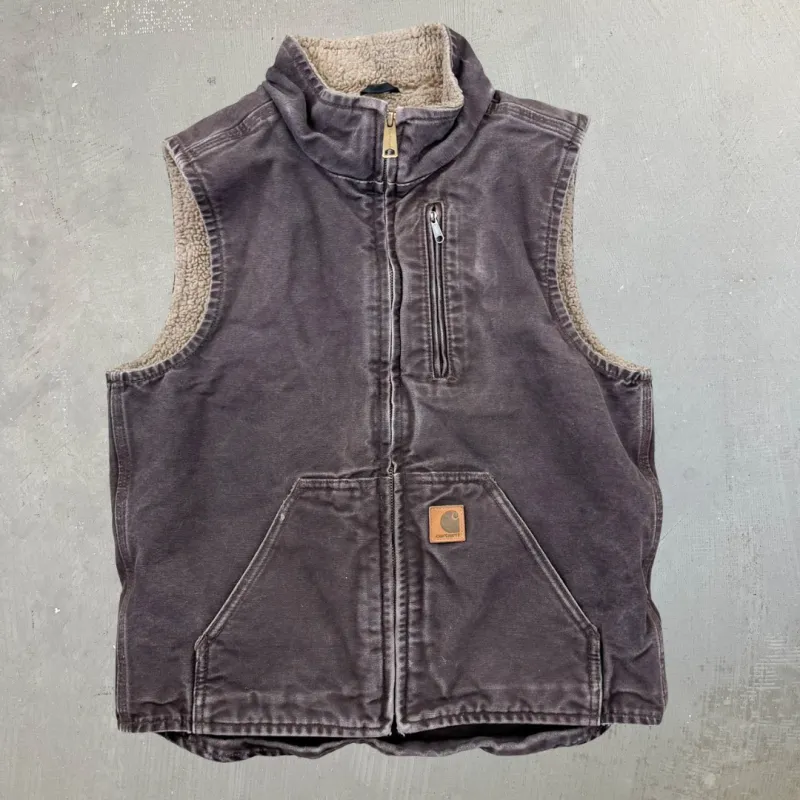F- Vintage Carhartt Sherpa Lined Chocolate Brown Workwear Vest - S sold by HG Vintage