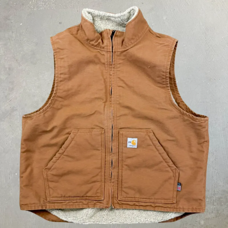 F- Vintage Carhartt Fleece Lined Brown Fire Resistant Workwear Vest - L sold by HG Vintage