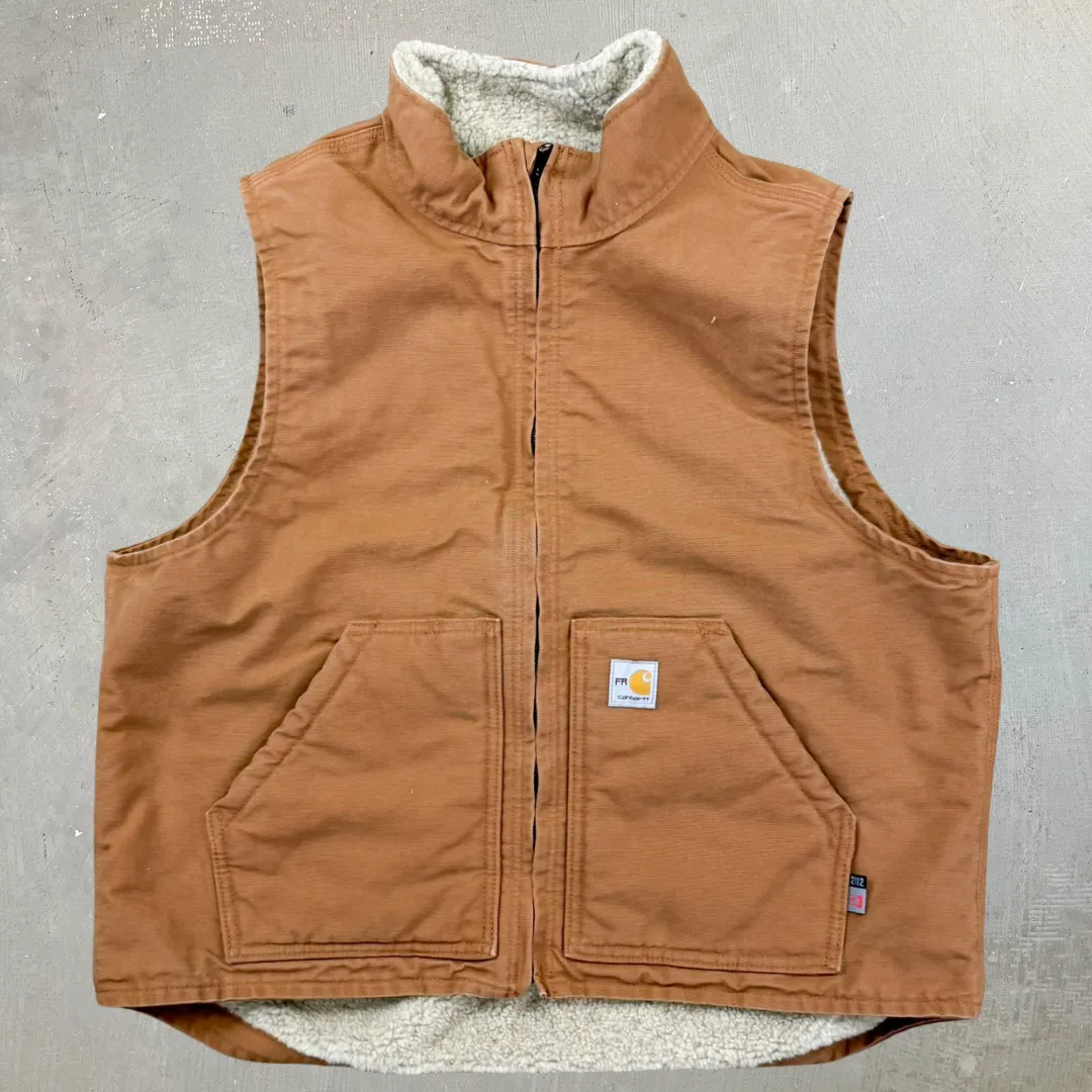 F- Vintage Carhartt Fleece Lined Brown Fire Resistant Workwear Vest - L sold by HG Vintage