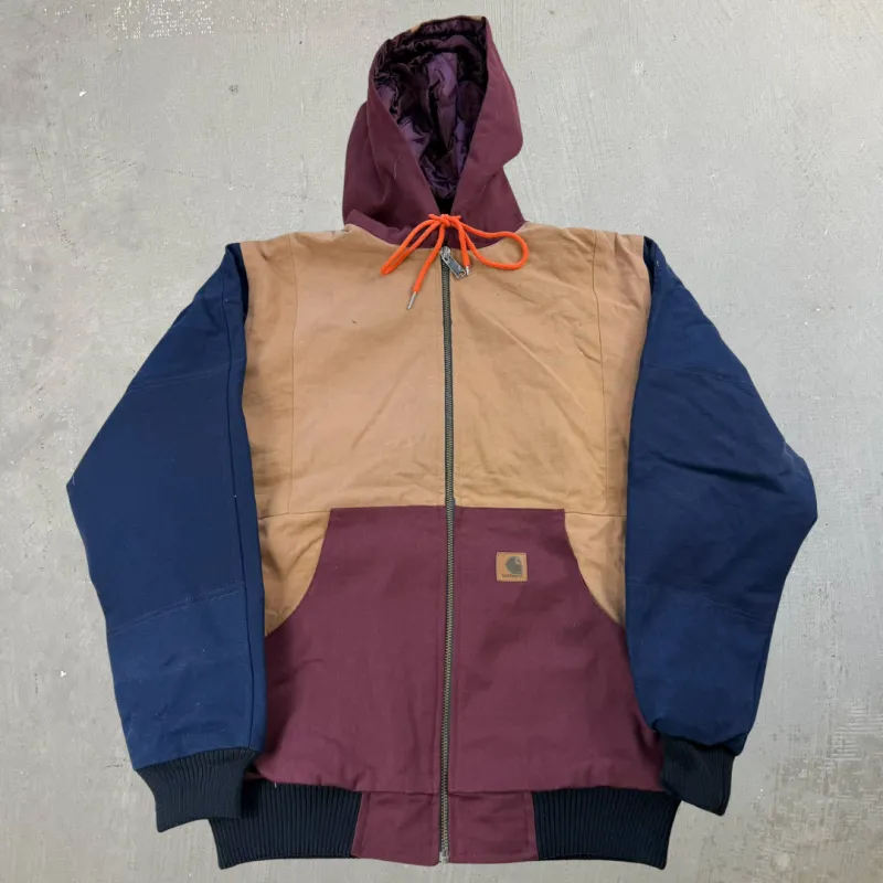 J- Carhartt Reworked Navy/Maroon Hooded Jacket - M sold by HG Vintage