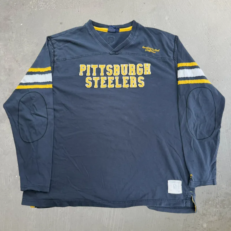 J- Vintage Pittsburgh Steelers NFL Reebok Embroidered Text Long Sleeve Tee- 2XL made by HG Vintage