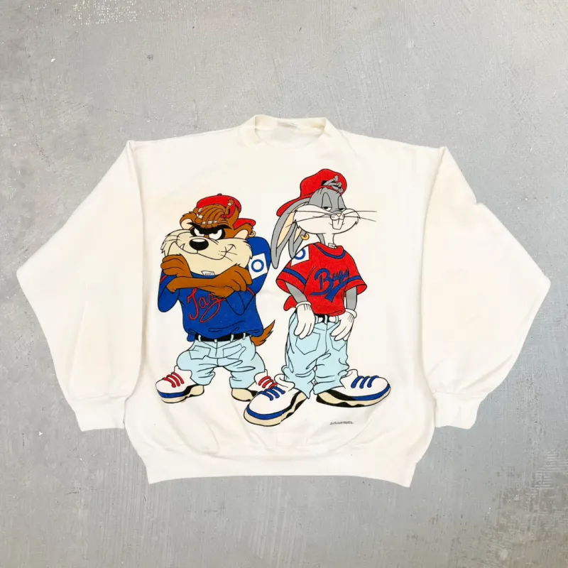 J- Vintage '93 Looney Tunes Bugs Bunny And Taz Hip Hop Graphic Crewneck - XL made by HG Vintage