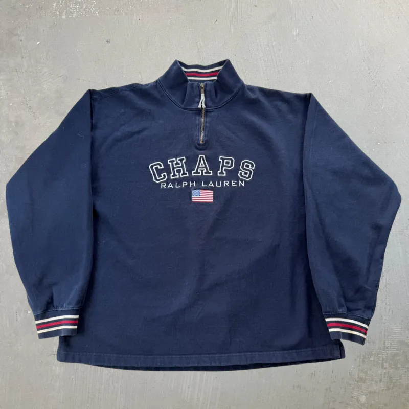 J- Vintage Ralph Lauren Chaps Embroidered Text Quarter Zip Crewneck - XL sold by HG Vintage