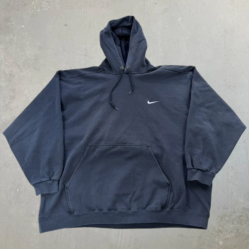 J- Vintage Nike Embroidered Swoosh Black Hoodie - 2XL made by HG Vintage