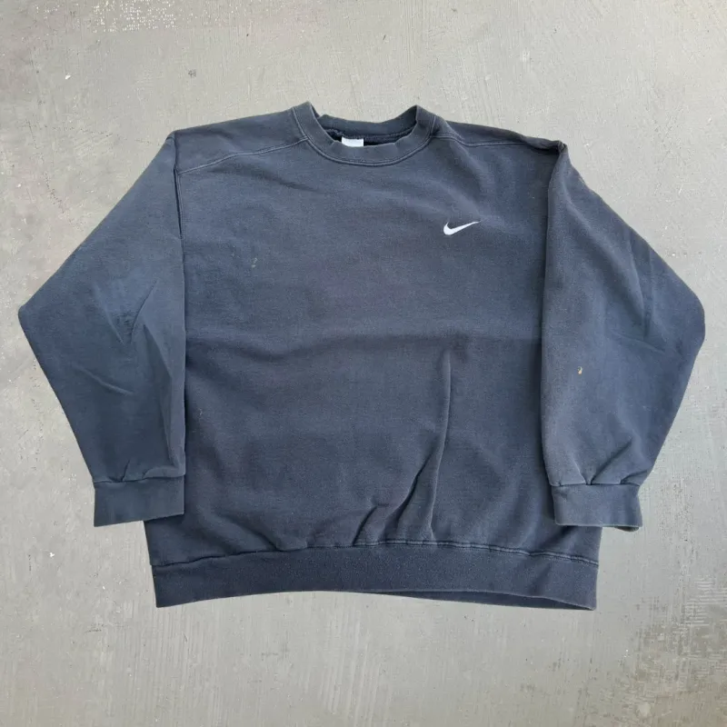 J- Vintage Nike Embroidered Swoosh Black Crewneck - L sold by HG Vintage