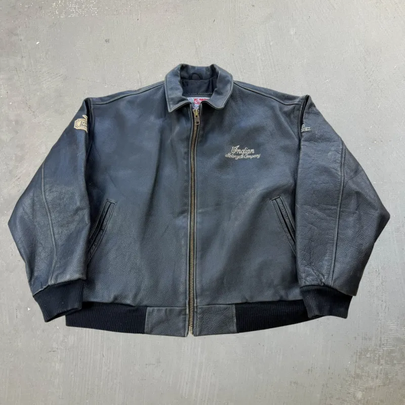 J- Vintage Indian Motorcycle Company Embroidered Logo Leather Jackets - L made by Harley-Davidson
