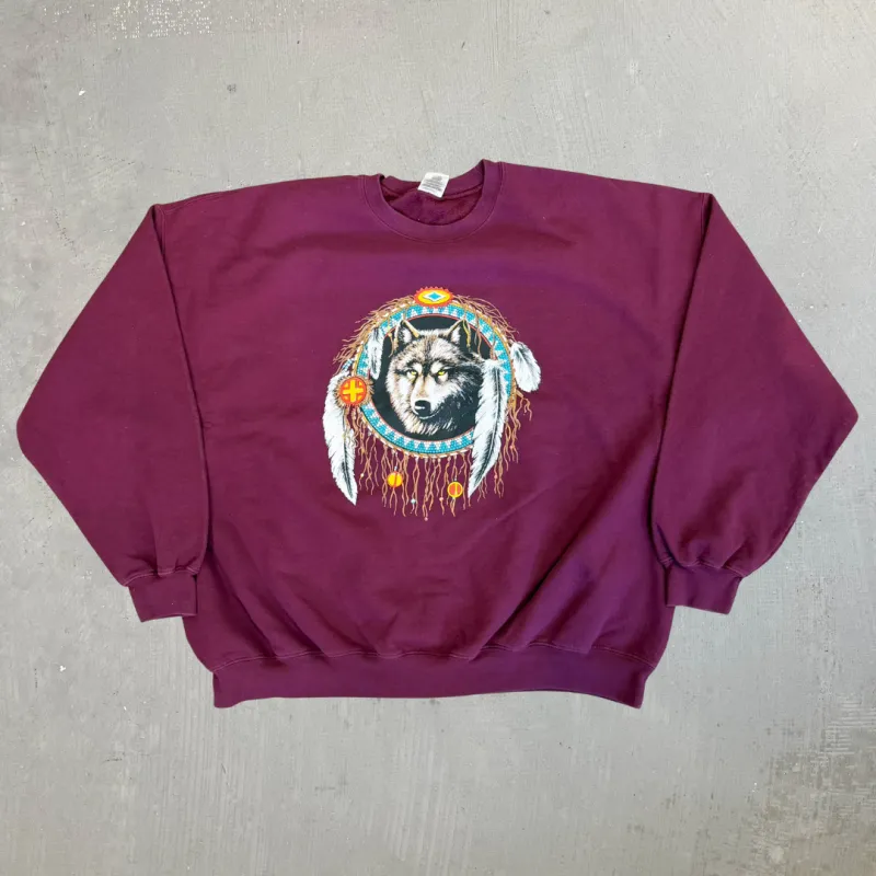 J- Vintage Wolf In Dream Catcher Graphic Crewneck - 3XL sold by HG Vintage