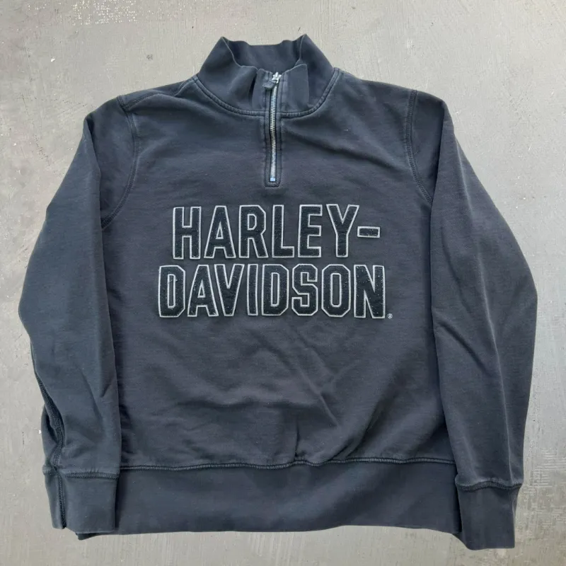 J- Vintage Harley Davidson Chenille Embroidered Text Quarter Zip Crewneck - XL sold by HG Vintage