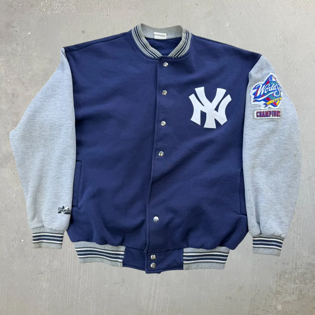 J- Vintage '99 Yankees World Series Champions MLB Majestic Made In USA Bomber Jacket - L sold by HG Vintage
