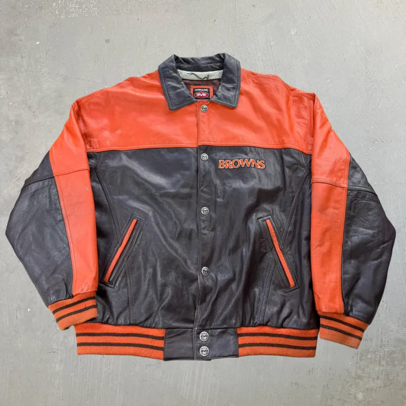 J- Vintage Cleveland Browns NFL Mirage Leather Jacket - XL made by HG Vintage