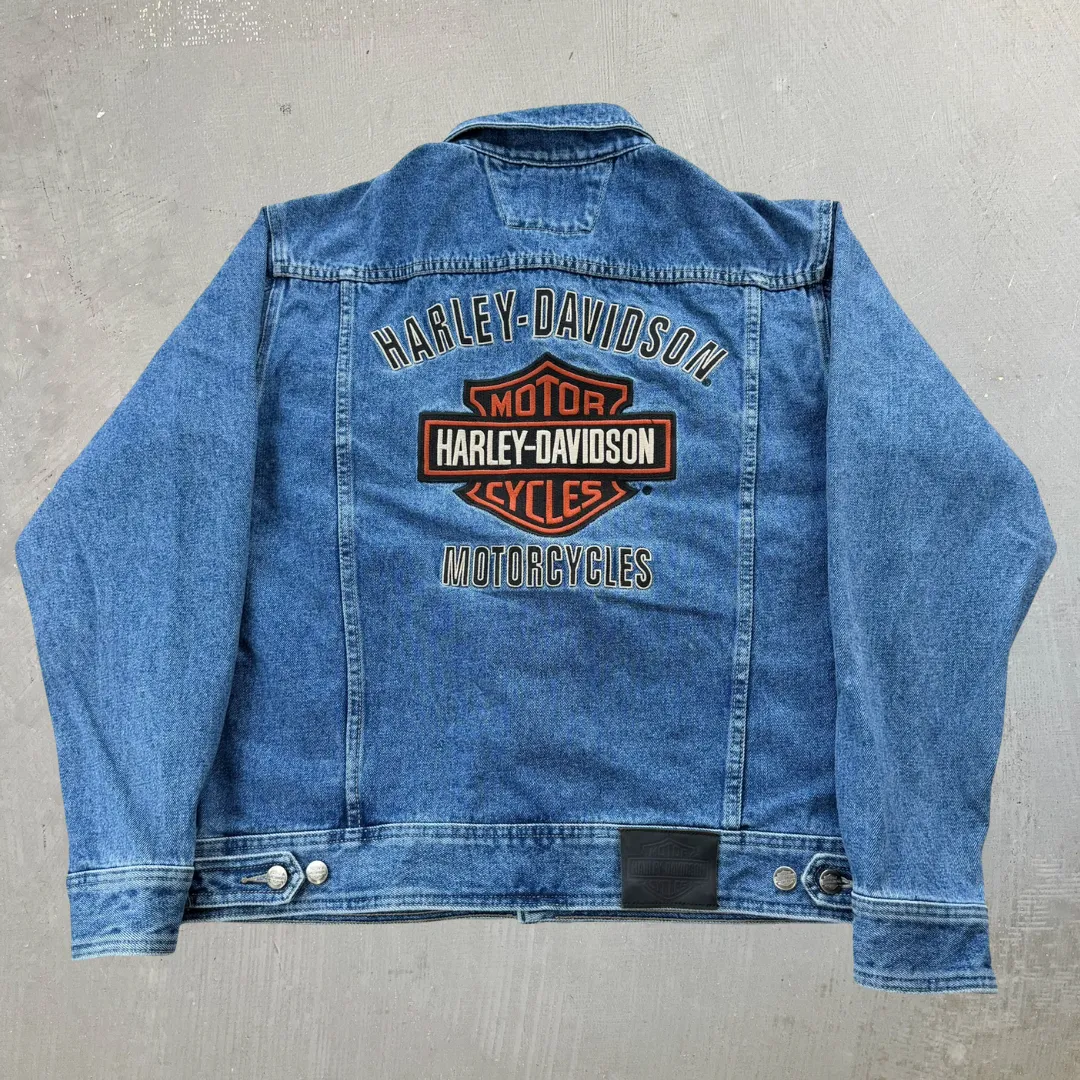 J- Vintage Harley Davidson Embroidered Text & Logo Denim Jacket - L sold by HG Vintage product image thumbnail 3