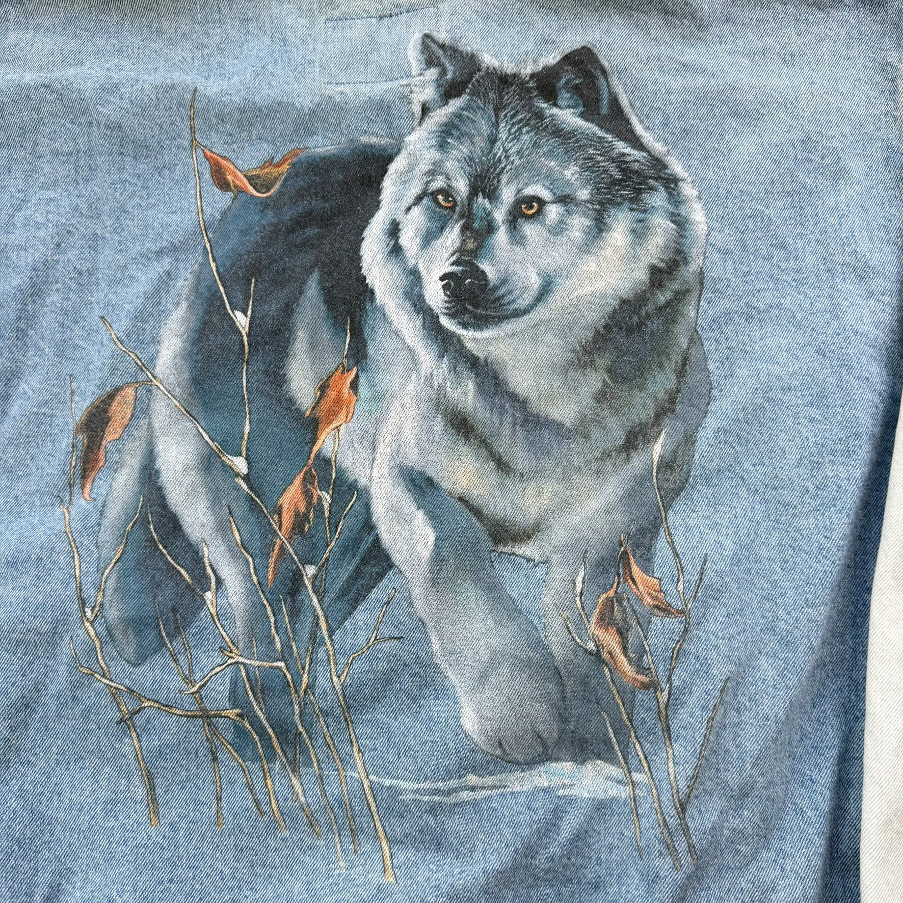 J- Vintage International Denim Wolf Graphic Bomber Denim Jacket - XL sold by HG Vintage product image thumbnail 4