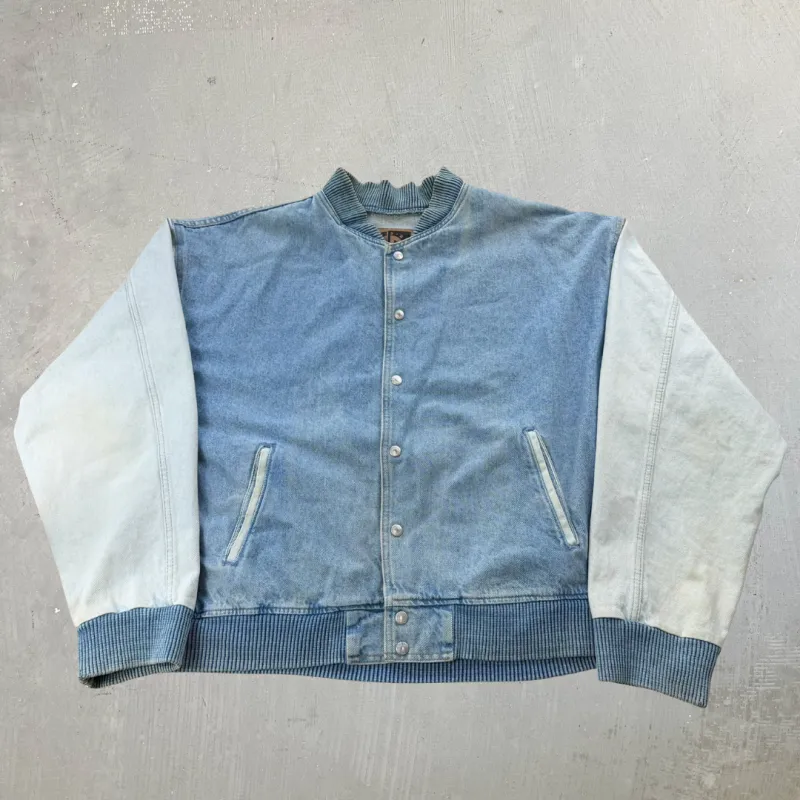 J- Vintage International Denim Wolf Graphic Bomber Denim Jacket - XL made by HG Vintage