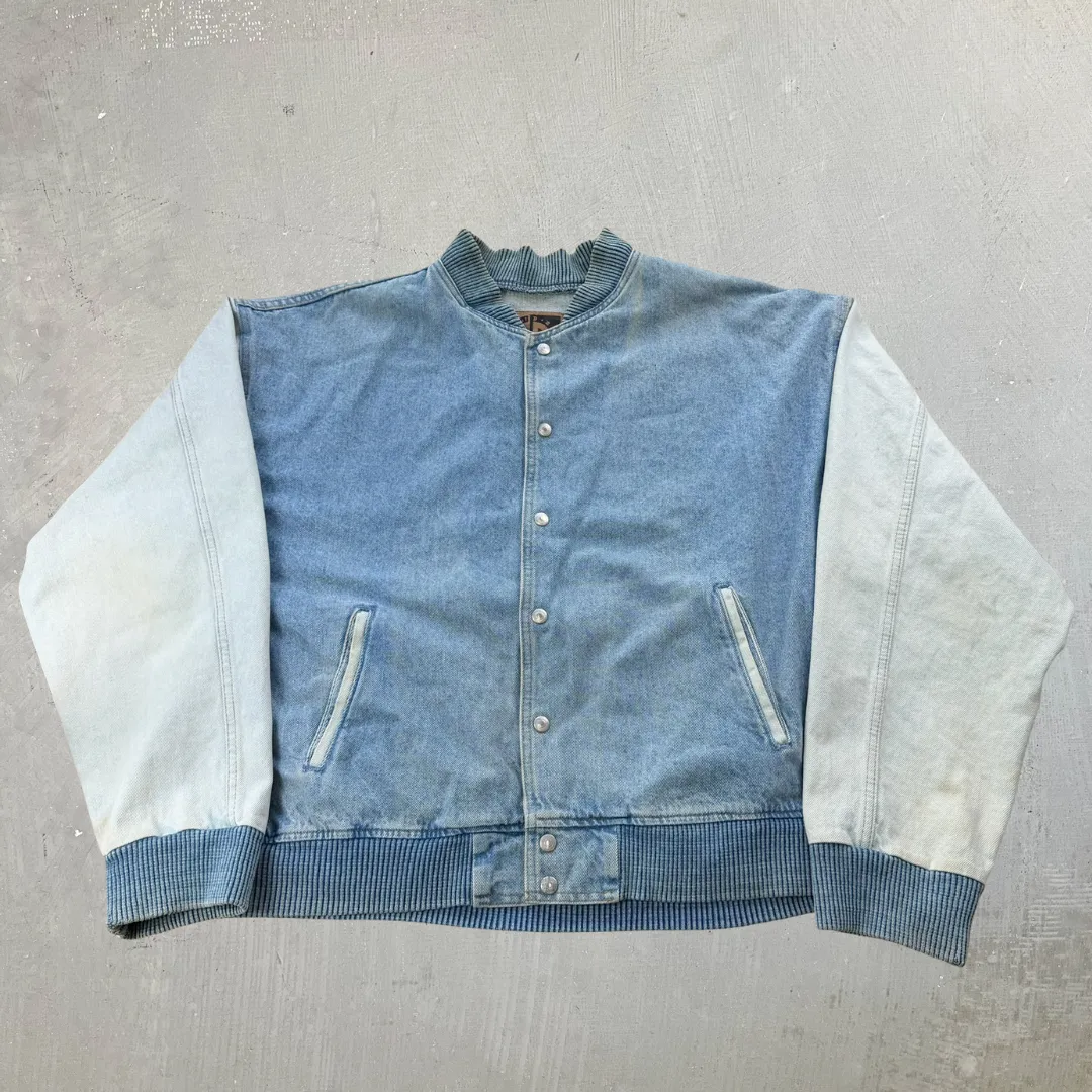 J- Vintage International Denim Wolf Graphic Bomber Denim Jacket - XL sold by HG Vintage