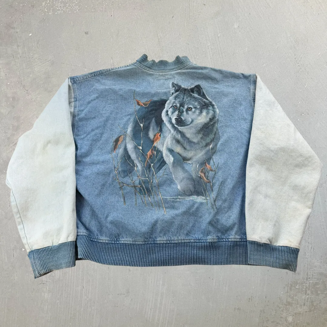 J- Vintage International Denim Wolf Graphic Bomber Denim Jacket - XL sold by HG Vintage product image thumbnail 3