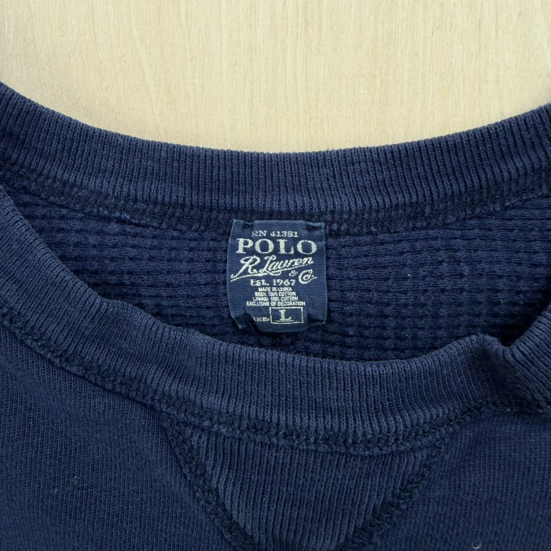 J- Vintage Polo Ralph Lauren Embroidered Navy Waffle Crewneck - L sold by HG Vintage product image thumbnail 3