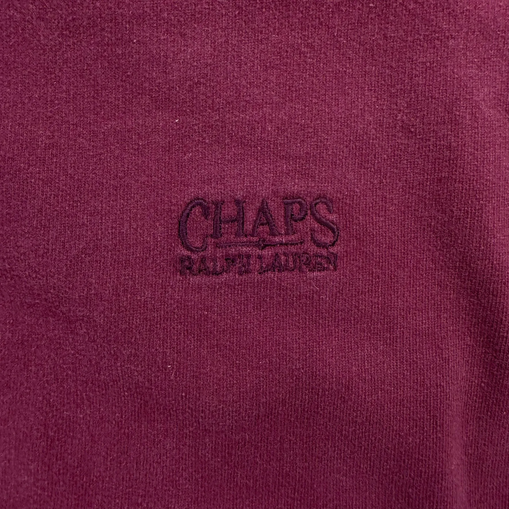 J- Vintage Ralph Lauren Chaps Embroidered Text Burgundy Crewneck - L sold by HG Vintage product image thumbnail 2