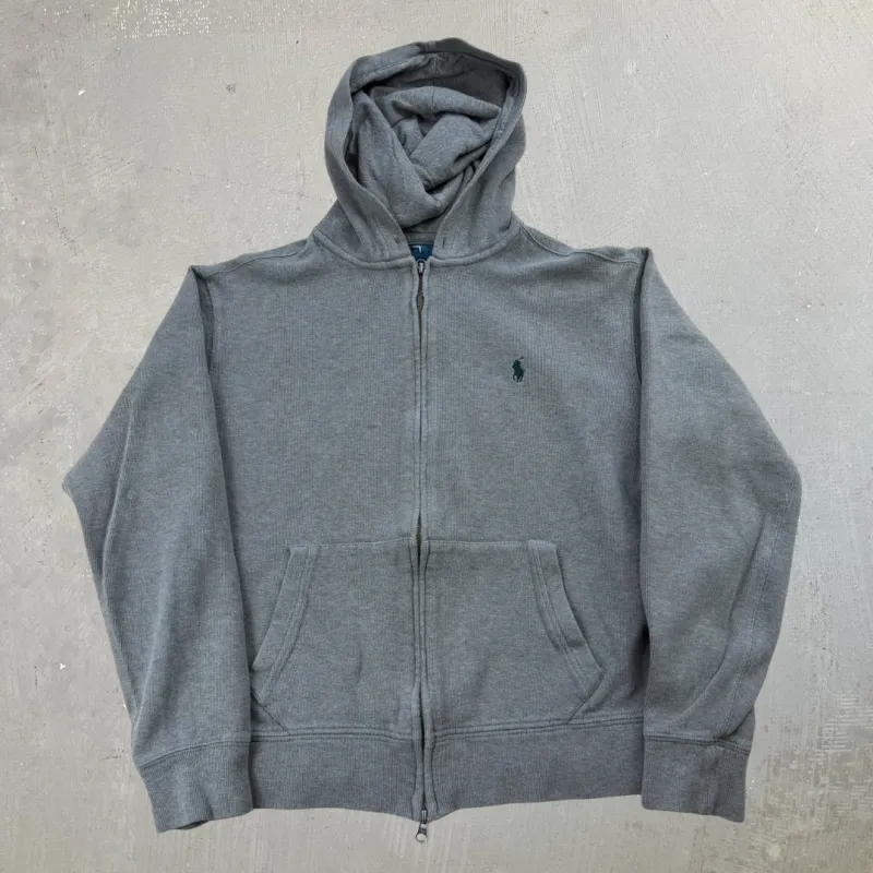 J- Vintage Ralph Lauren Grey Embroidered Zip Up Hoodie - M sold by HG Vintage