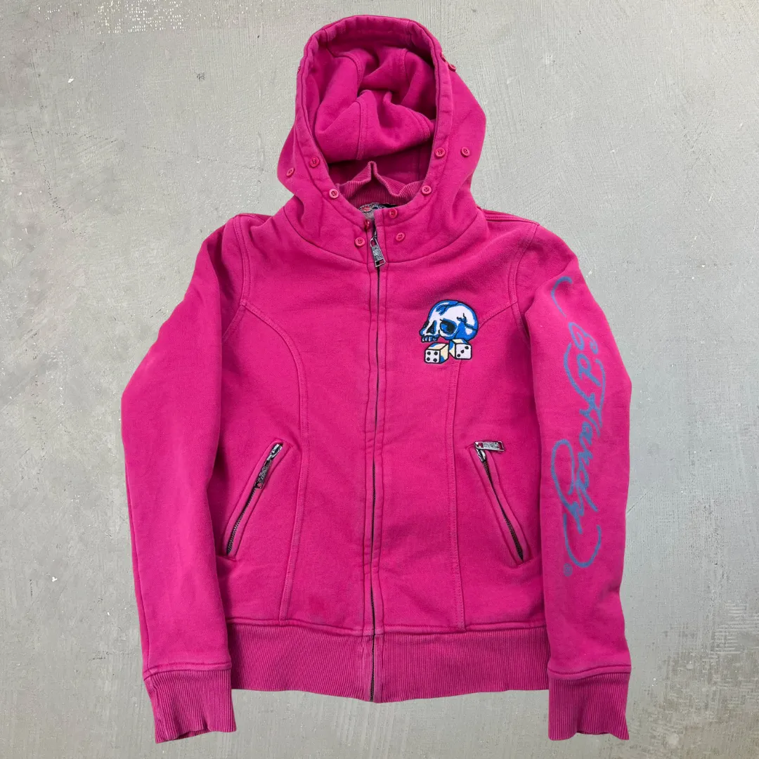 J- Vintage Ed Hardy Winner Takes All Bedazzled Skull Sherpa Lined Hoodie - XS sold by HG Vintage