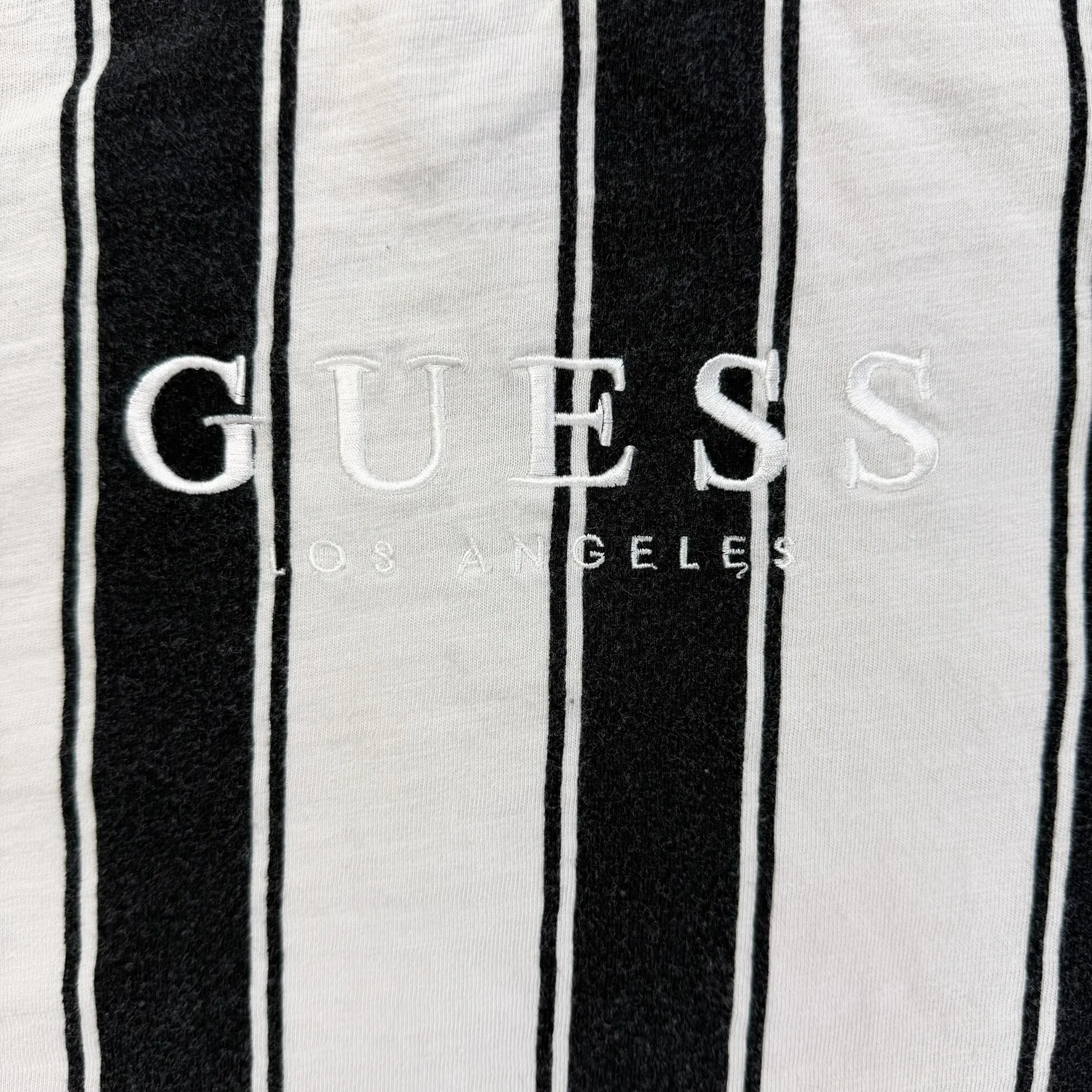 J- Vintage Guess Los Angeles Black/Grey Stripes Embroidered Text Tee - M sold by HG Vintage product image thumbnail 2