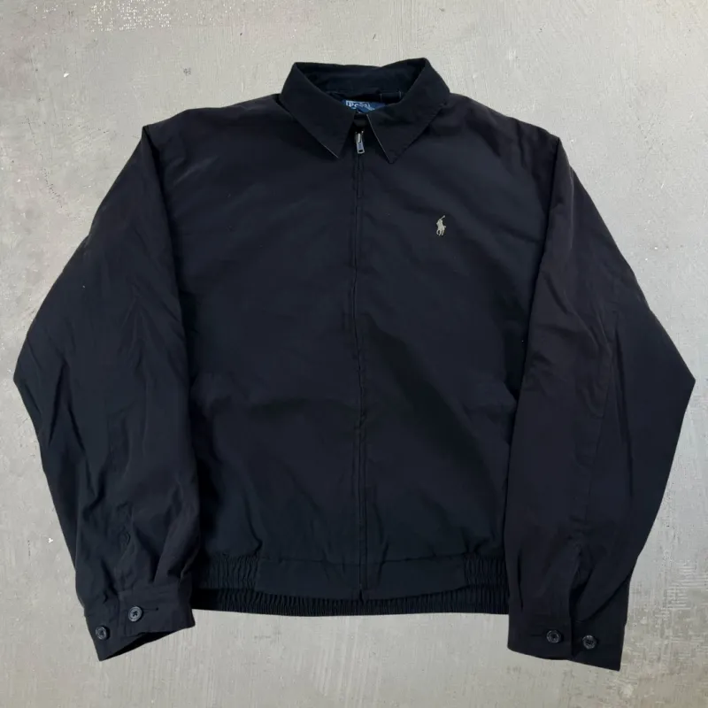 J- Vintage Polo Ralph Lauren Black Plaid Lined Zip Up Harrington Jacket - L sold by HG Vintage