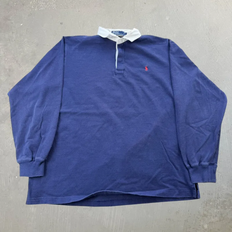 J- Vintage Polo Ralph Lauren Embroidered Navy Rugby Shirt - L sold by HG Vintage