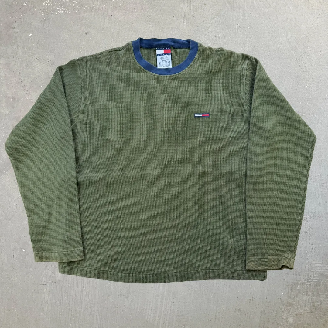 J- Vintage Tommy Hilfiger Jeans Embroidered Logo Waffle Long Sleeve Tee - L sold by HG Vintage