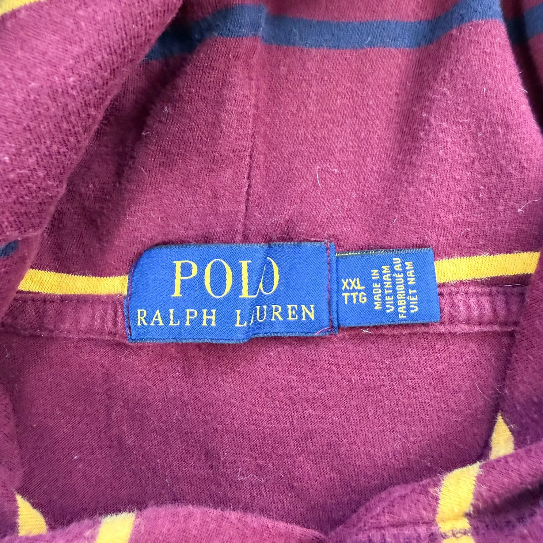 J- Vintage Ralph Lauren Maroon Striped Lightweight Hoodie - 2XL sold by HG Vintage product image thumbnail 3