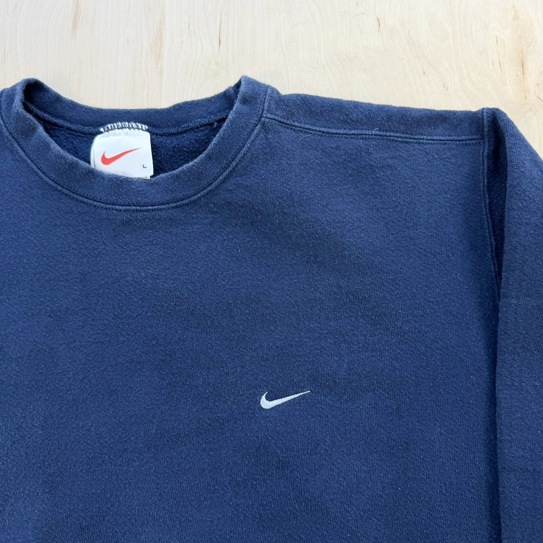 J- Vintage 90s Nike Embroidered Swoosh Made In USA Navy Crewneck - L sold by HG Vintage product image thumbnail 2