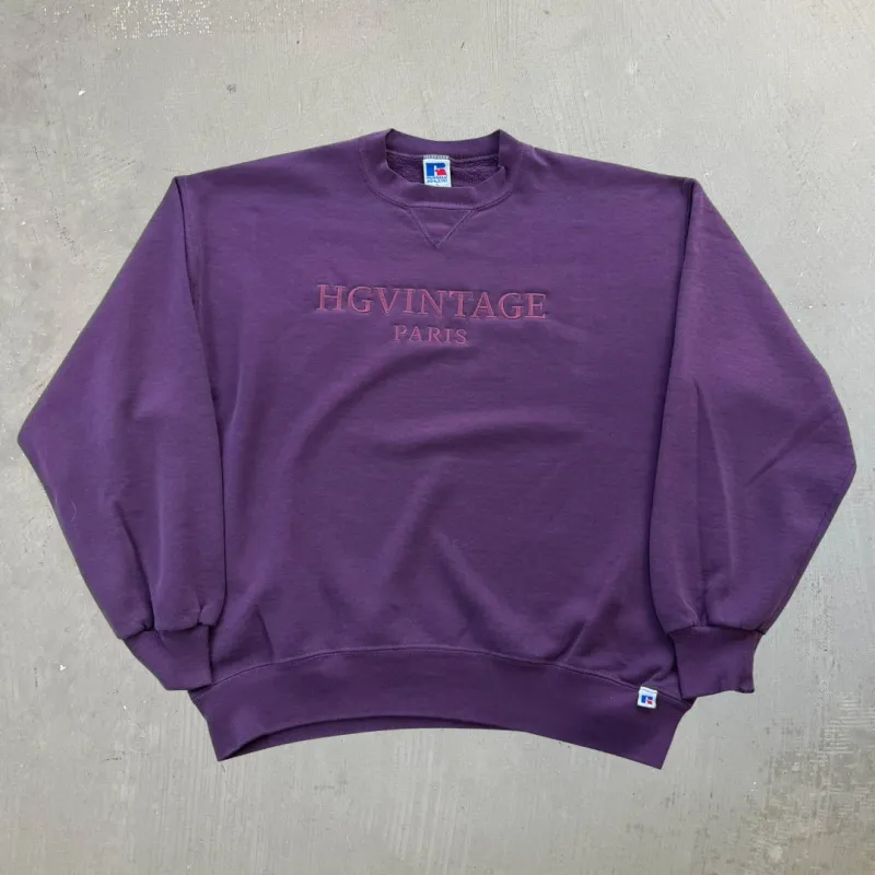 J- Vintage HG Vintage Paris Embroidered Text Purple Russell Made In USA Crewneck - L made by HG Vintage