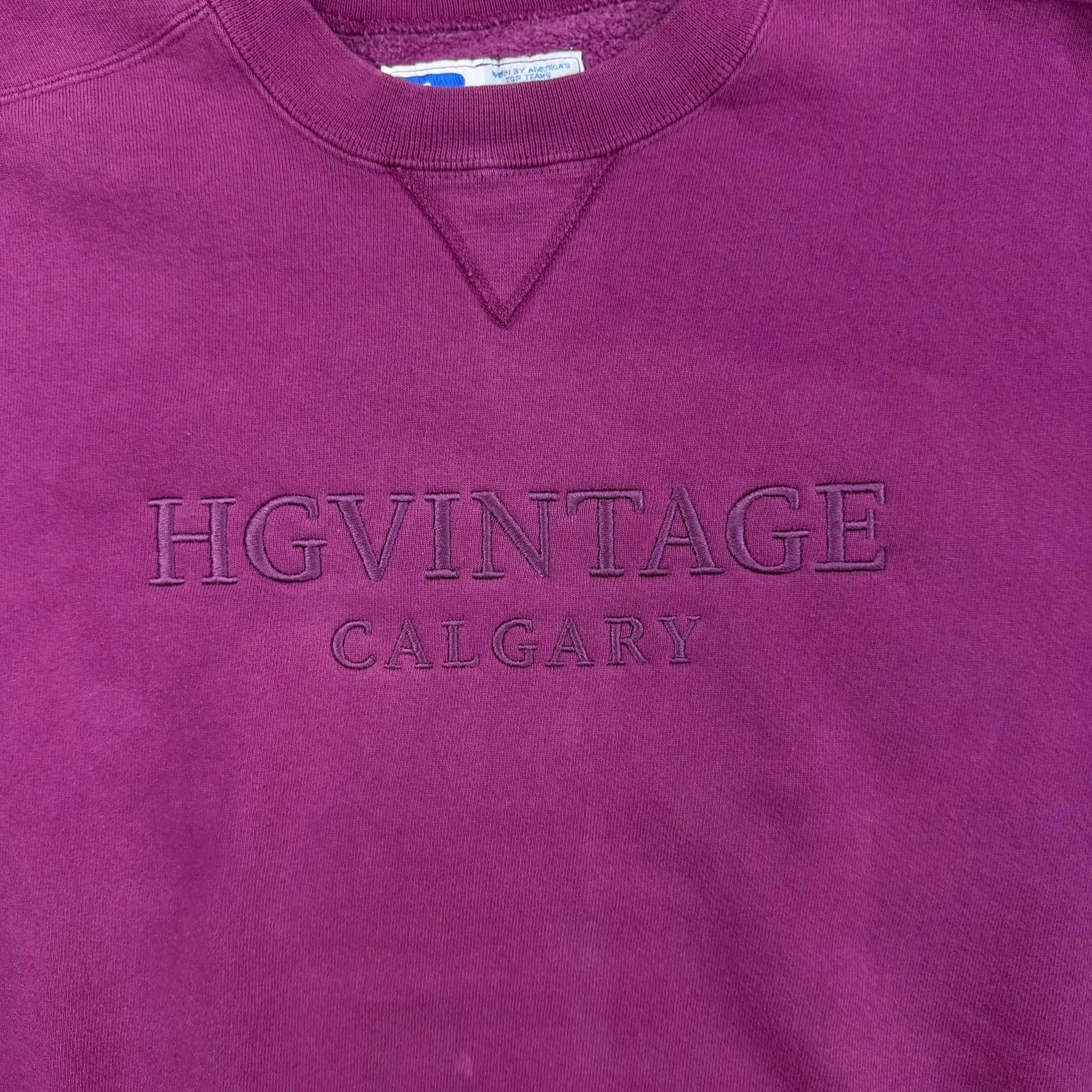 J- Vintage HG Vintage Calgary Embroidered Text Burgundy Russell Made In USA Crewneck - L sold by HG Vintage product image thumbnail 2
