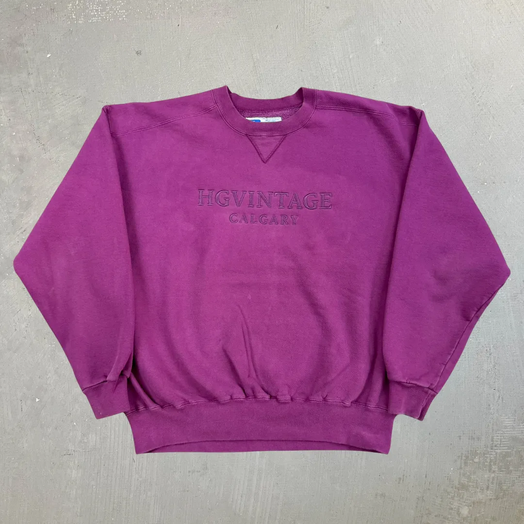 J- Vintage HG Vintage Calgary Embroidered Text Burgundy Russell Made In USA Crewneck - L sold by HG Vintage