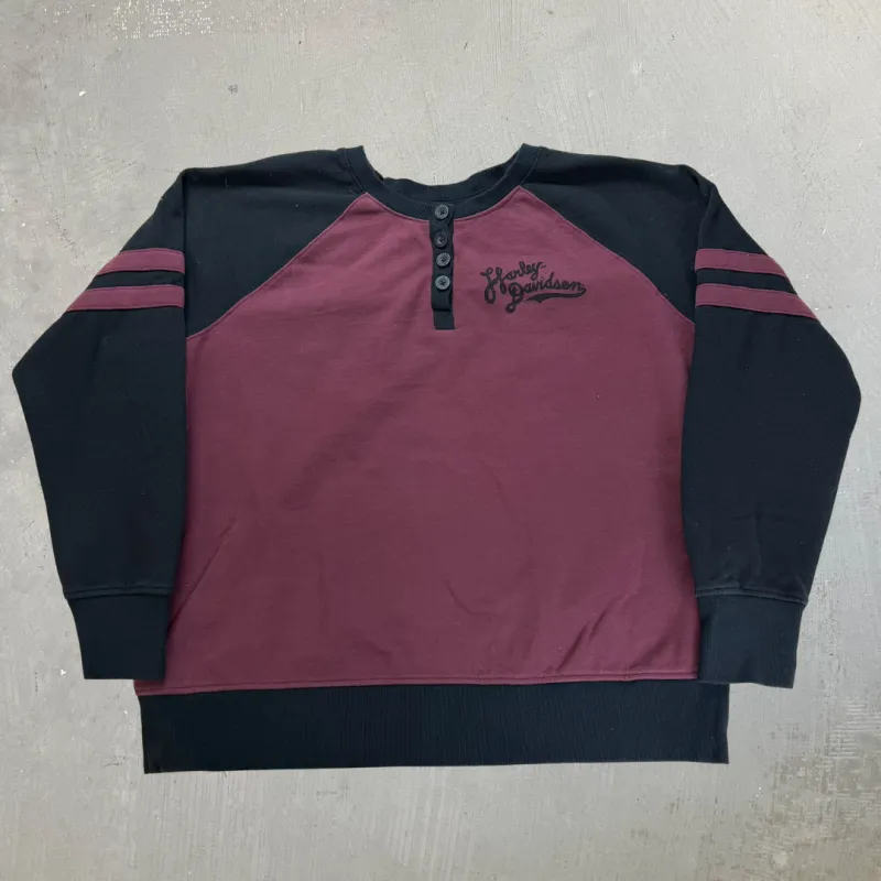 J- Harley Davidson Motorcycles Text Henley Crewneck - 2XL made by Harley-Davidson