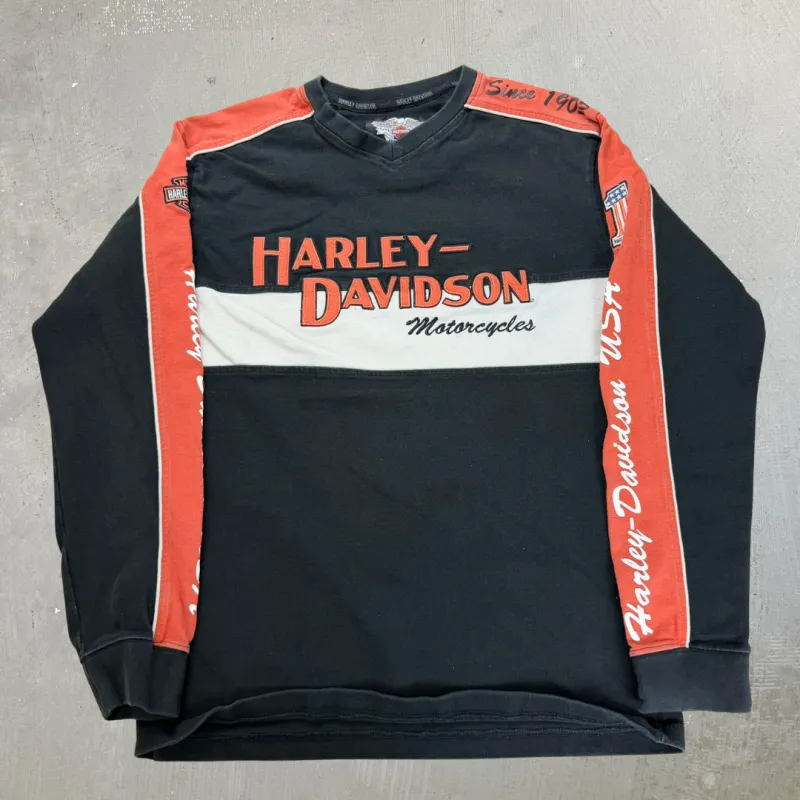 J- Harley Davidson Motorcycles Embroidered Text Crewneck - S made by Harley-Davidson