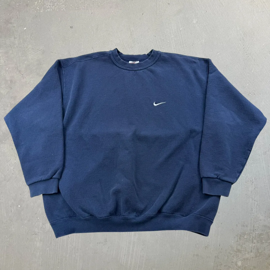 J- Vintage Nike Embroidered Swoosh Navy Made In USA Crewneck - XL sold by HG Vintage