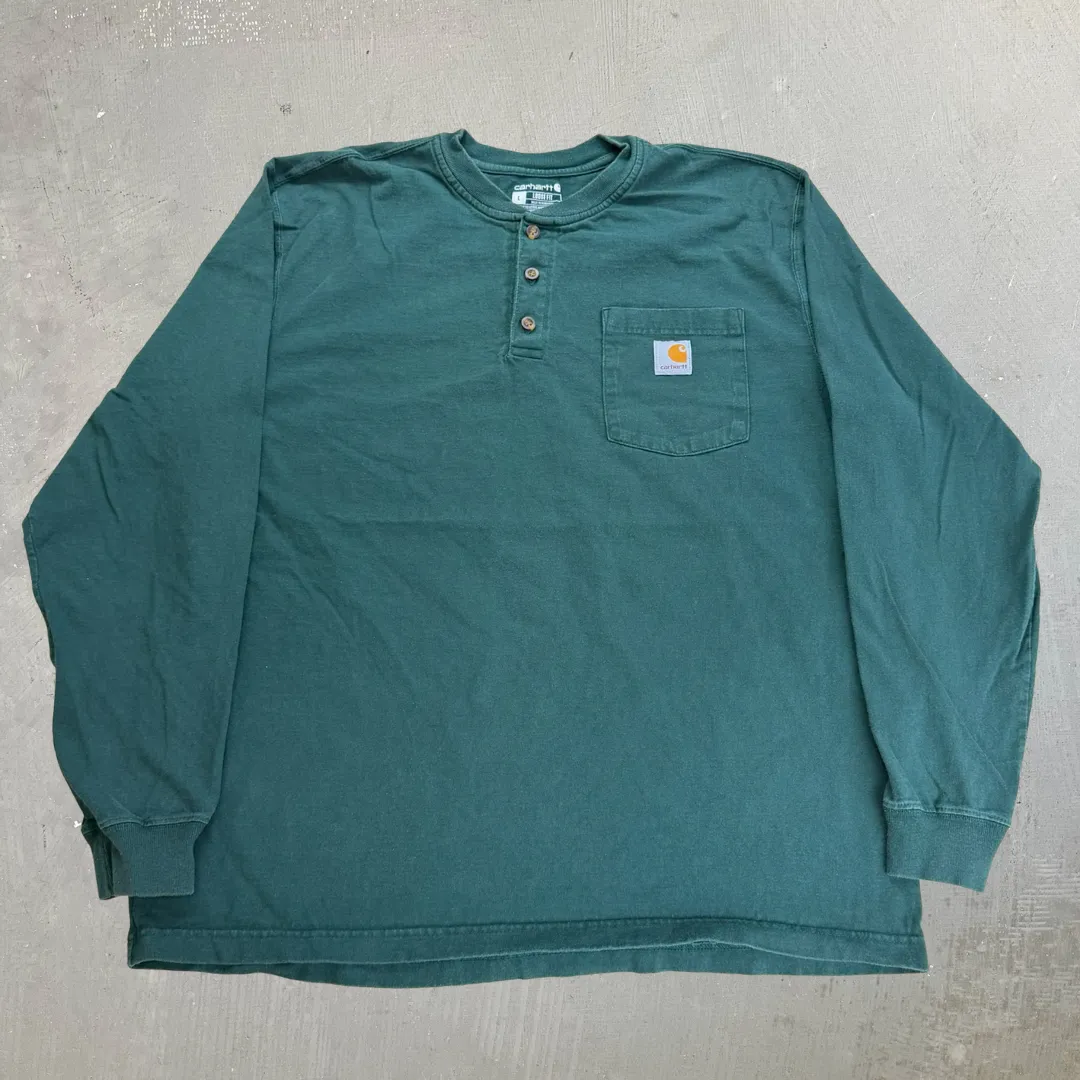 J- Carhartt Green Henley Long Sleeve Tee - L sold by HG Vintage