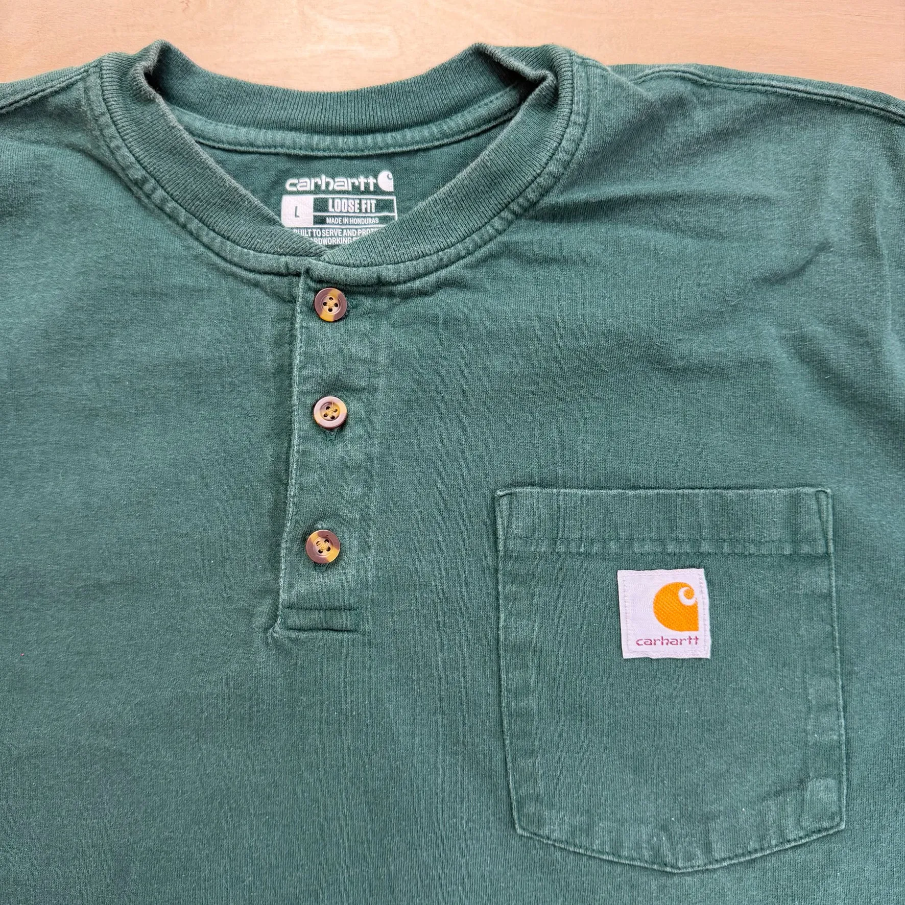 J- Carhartt Green Henley Long Sleeve Tee - L sold by HG Vintage product image thumbnail 2