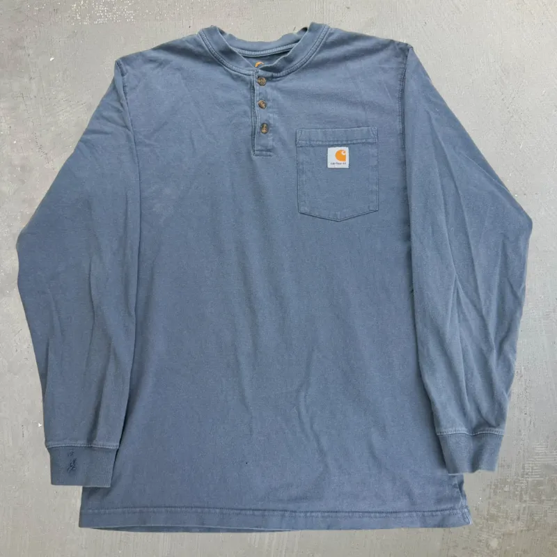 J- Carhartt Greyish-Blue Henley Long Sleeve Tee - M sold by HG Vintage