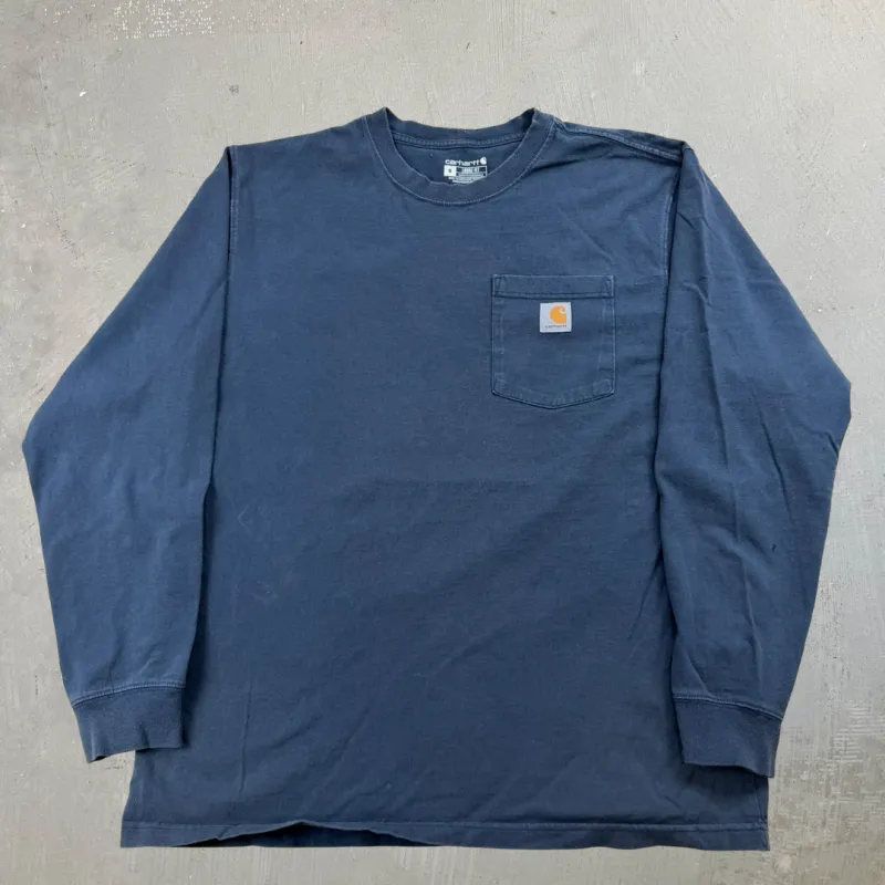 J- Carhartt Navy Long Sleeve Pocket Tee - M sold by HG Vintage
