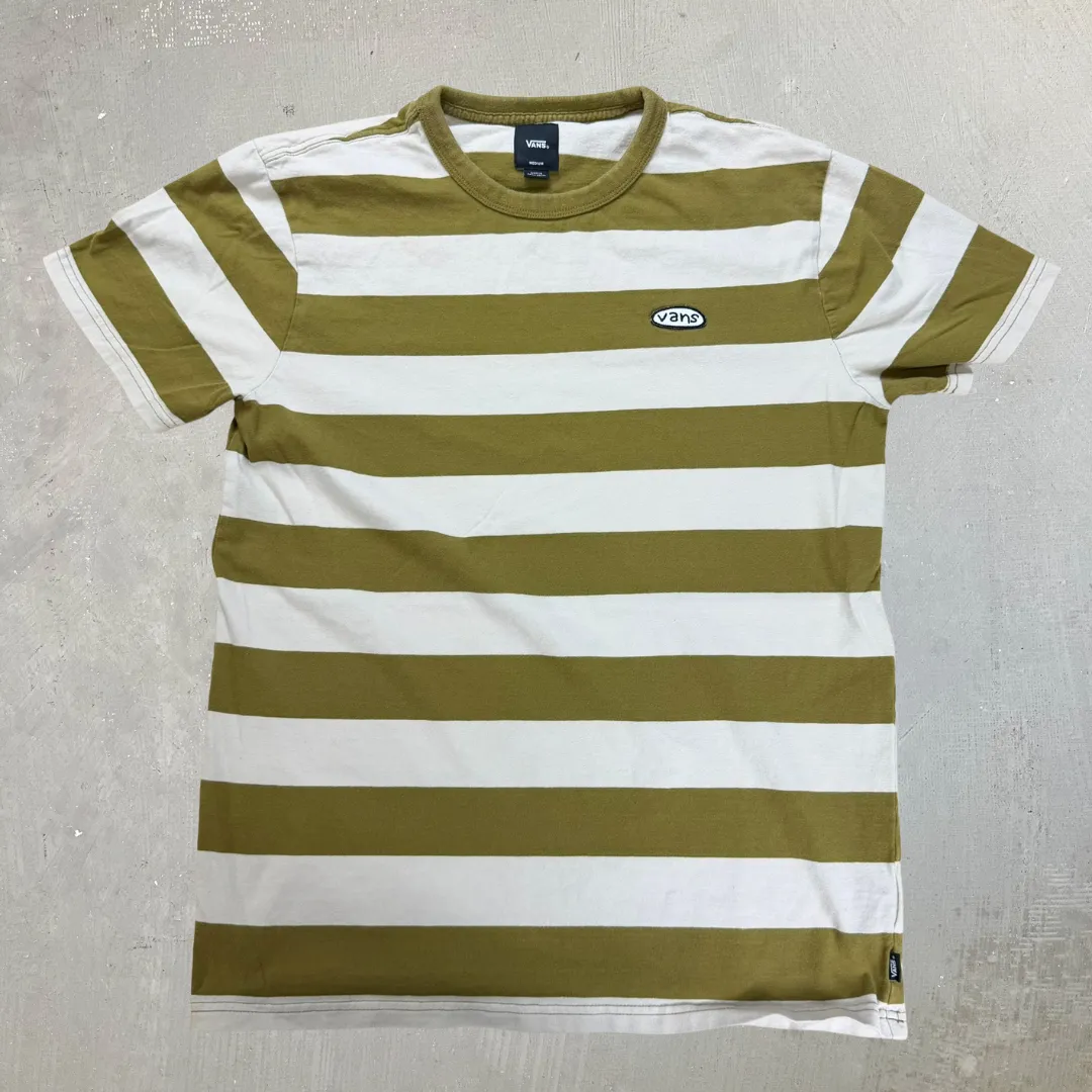 J- Vans Embroidered Text Logo Striped Tee - M sold by HG Vintage