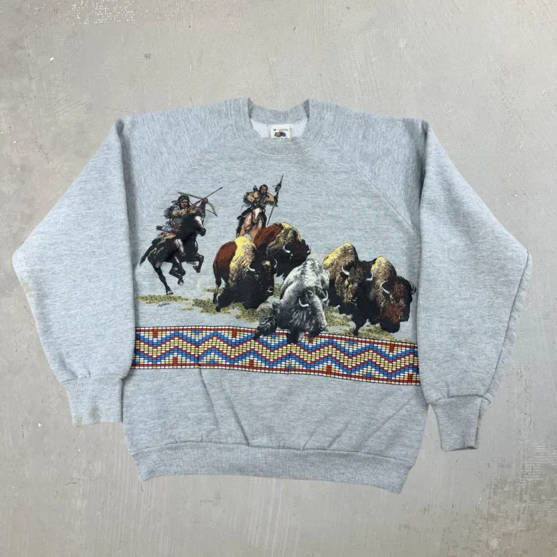 J- Vintage '93 Bison Hunting Graphic Made In USA Crewneck - M sold by HG Vintage