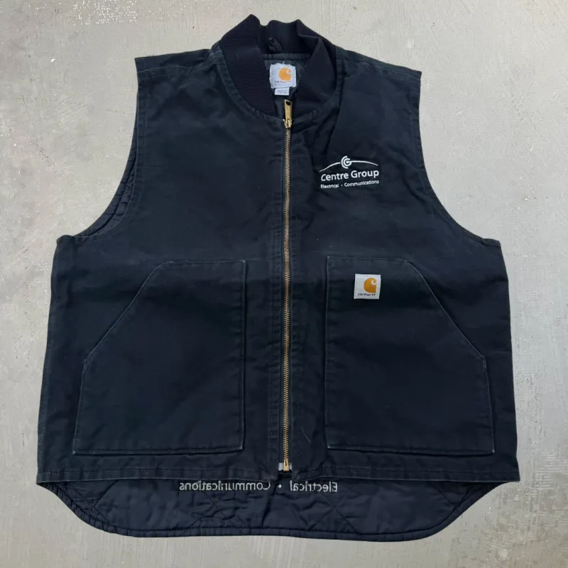 J- Vintage Carhartt Centre Group Embroidered Text Quilt Lined Workwear Vest - L sold by HG Vintage