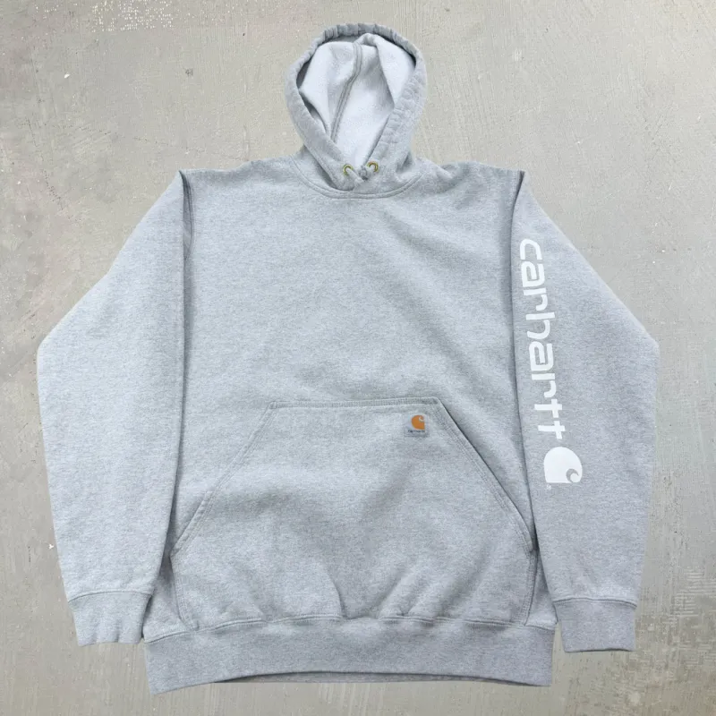 J- Carhartt Text Sleeve Grey Hoodie - M sold by HG Vintage