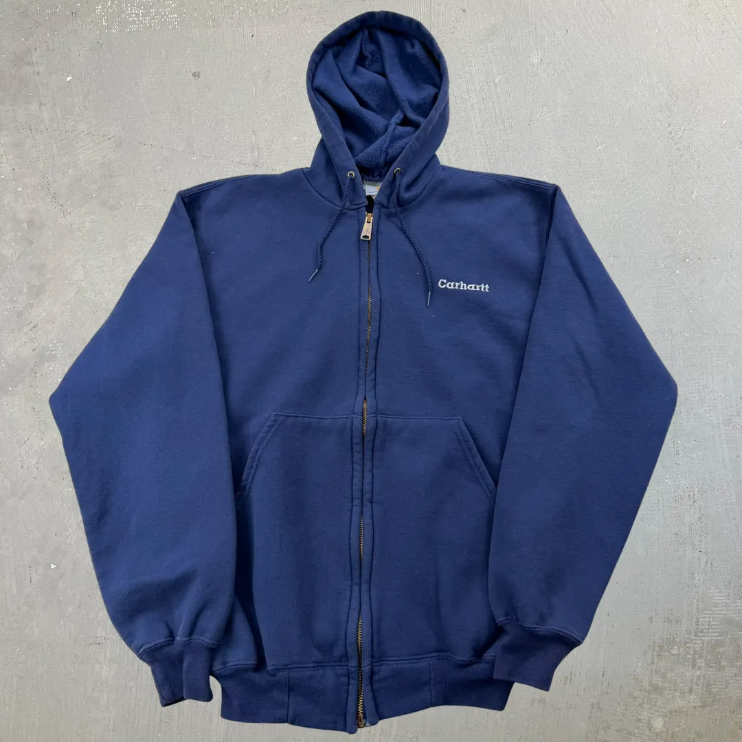 J- Vintage Carhartt Embroidered Text Navy Zip Up Hoodie - S sold by HG Vintage