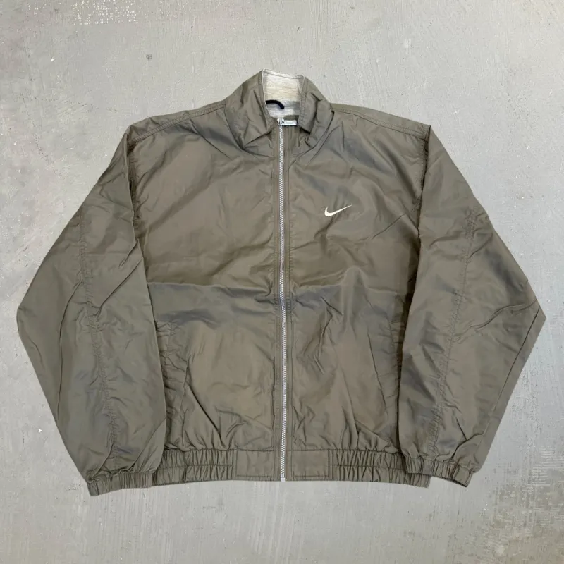 J- Vintage Nike Embroidered Swoosh Olive Green Zip Up Lightweight Jacket - M made by HG Vintage