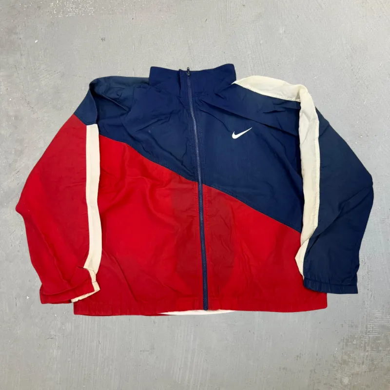 J- Vintage Nike Embroidered Swoosh Red/Navy Zip Up Lightweight Jacket - L made by HG Vintage