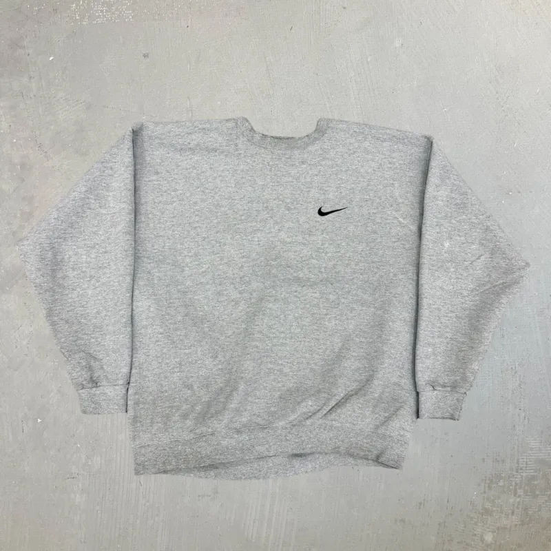 J- Vintage Nike Embroidered Swoosh Made In USA Grey Crewneck - L made by HG Vintage